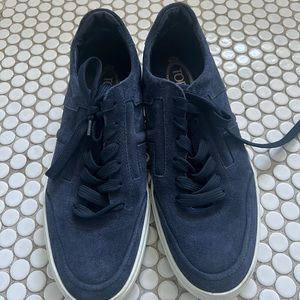 Tod's Suede Low Top Sneakers Blue Rubber Trim Round-Toes Platform Lace-Up